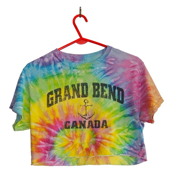 Cropped Tie Dye Rainbow Grand Bend Beach Short Sleeve Summer Tee Shirt - Picture 1 of 2